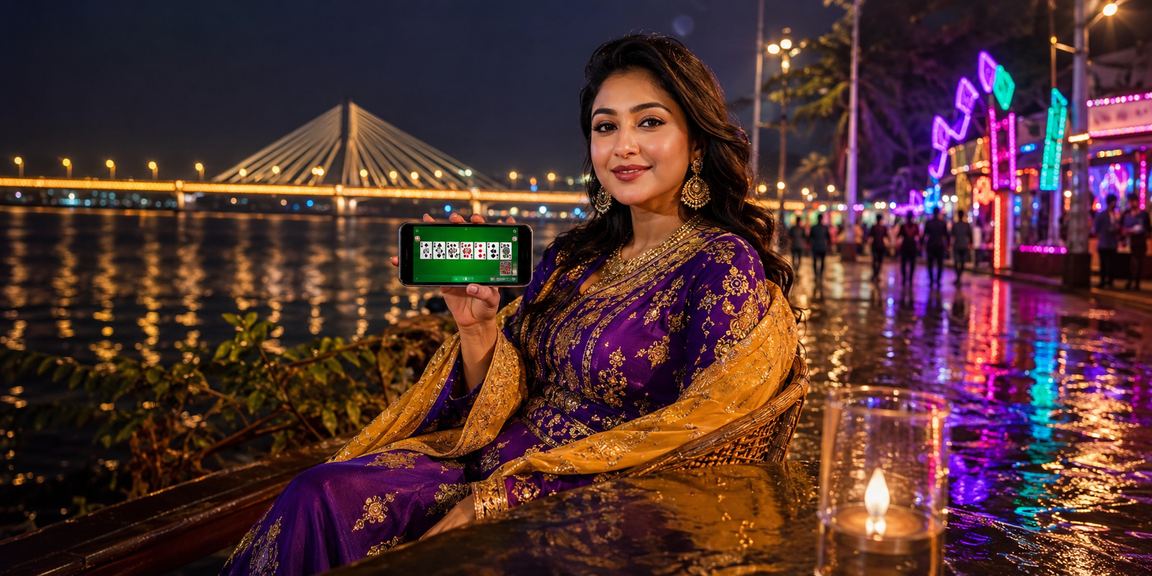 বরিশালে নিয়ন আলোয় রামি কার্ড গেম খেলার দৃশ্য
